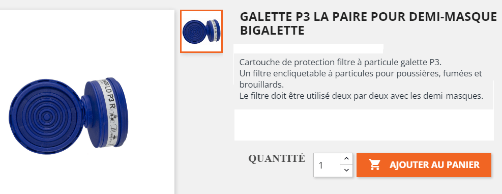 galette P3 pour demi masque protection respiratoire poussiere